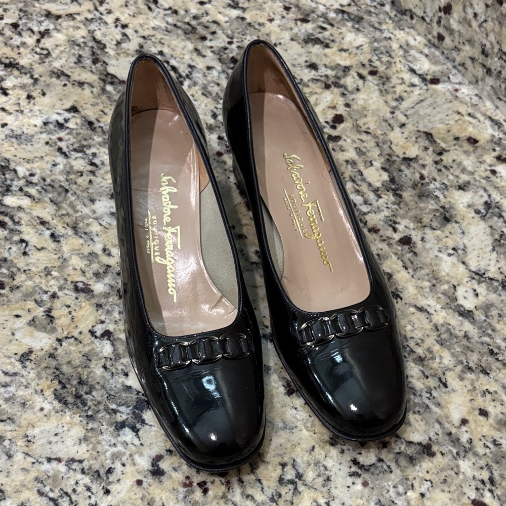 Salvatore Ferragamo Black Patent Leather Heels